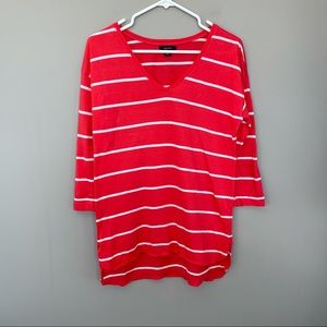 Nautica Coral/White Striped 3/4 Sleeve V-Neck M